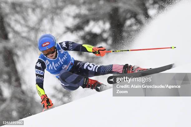 Mikaela Shiffrin of Team United States in action during the Audi FIS Alpine Ski World Cup Women's Giant Slalom on January 24, 2023 in Kronplatz,...