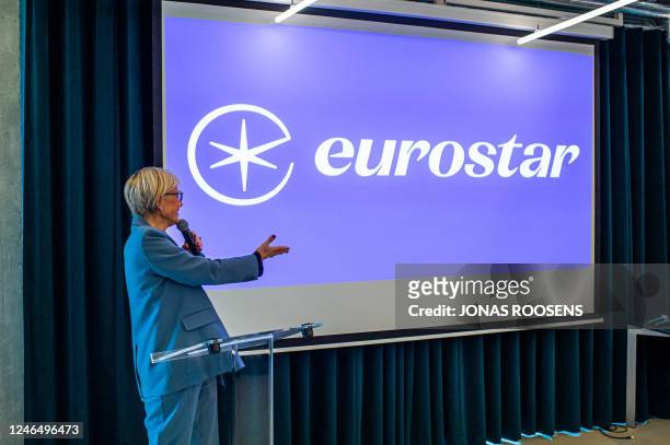 Eurostar CEO Gwendoline Cazenave presents the new 'eurostar' logo, during a press conference of Railway company Eurostar Group, on Tuesday 24 January...