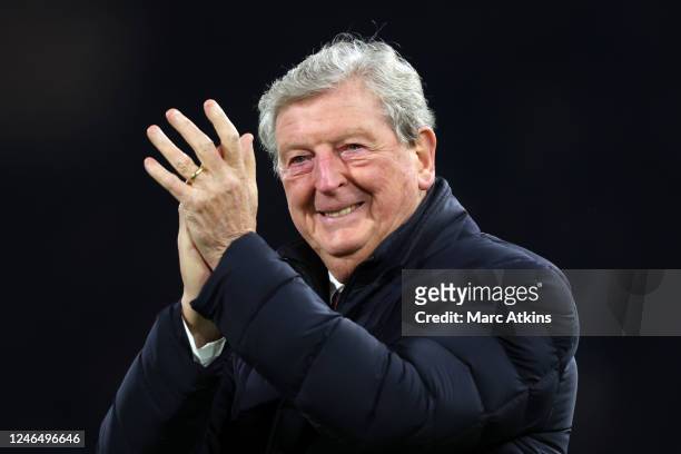 Roy Hodgson acknowledges the fans at half time during the Premier League match between Fulham FC and Tottenham Hotspur at Craven Cottage on January...