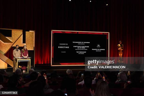 British actor Rizwan Ahmed and US actress Allison Williams announce the nominees for Directing during the 95th Academy Awards nominations...