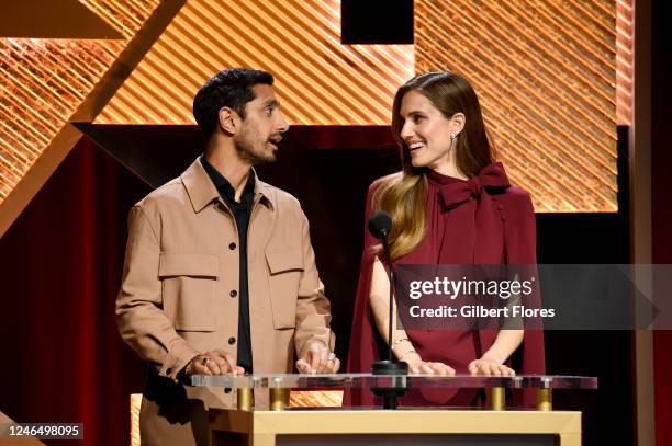 Riz Ahmed and Allison Williams at the 95th Oscar Nominations Announcement held at the Samuel Goldwyn Theater on January 24, 2023 in Beverly Hills,...