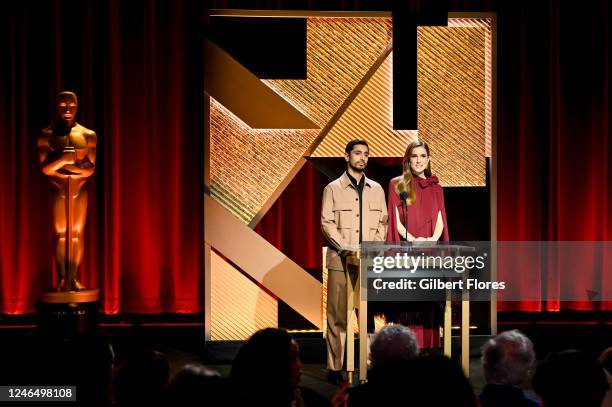 Riz Ahmed and Allison Williams at the 95th Oscar Nominations Announcement held at the Samuel Goldwyn Theater on January 24, 2023 in Beverly Hills,...