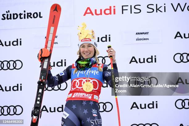 Mikaela Shiffrin of Team United States takes 1st place and wins her 83 world cup victory during the Audi FIS Alpine Ski World Cup Women's Giant...