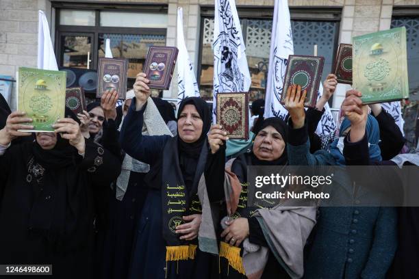 Palestinians hold copies of the Koran during a demonstration in Gaza City, on January 24 after Rasmus Paludan, leader of Danish far-right political...