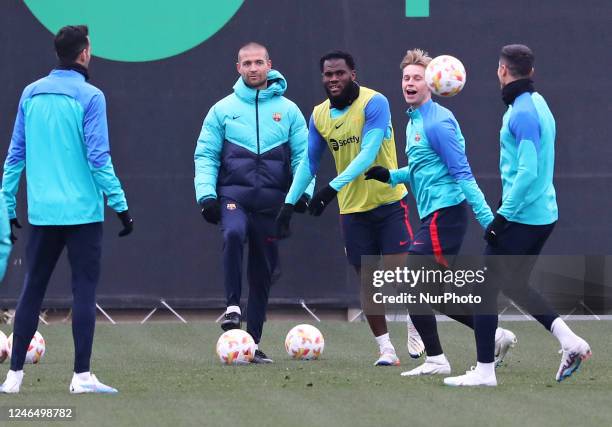 Frank Kessie and Frenkie de Jong during the FC Barcelona training prior to the Cup match against Real Sociedad, in Barcelona, on 24th January 2023.