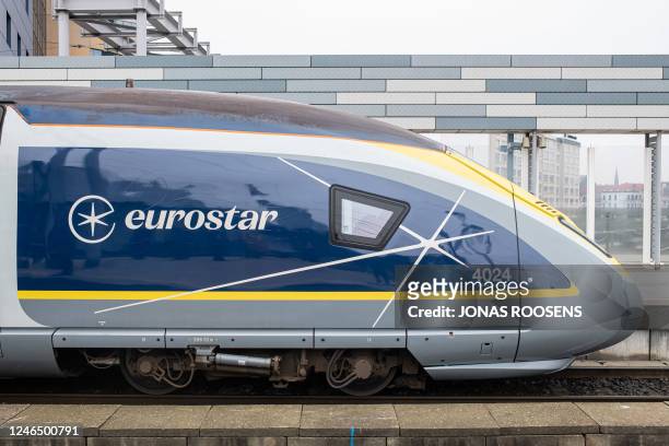 Illustration picture shows a rebranded Eurostar vehicle of the Railway company Eurostar Group, at the Brussels South - Bruxelles Midi - Brussel Zuid...