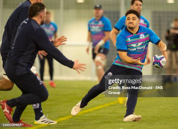 Sione Tuipulotu during a Scotland Rugby training session at the Oriam, on January 24 in Edinburgh, Scotland.