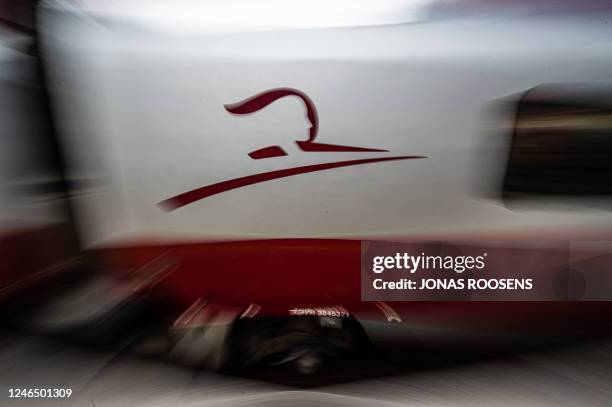 Illustration picture shows a Thalys logo on a Eurostar train of the Railway company Eurostar Group, at the Brussels South - Bruxelles Midi - Brussel...