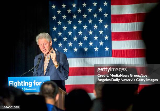 Former President Bill Clinton campaigns for Presidential candidate Hillary Clinton ahead of the June 7th California primary by speaking at an event...