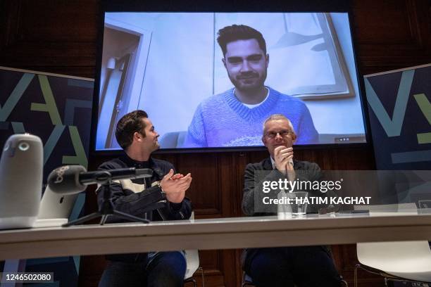 Producer Michiel Dhont, VAF managing director Koen Van Bockstal and director Lukas Dhont pictured during a press moment at the VAF Vlaams...