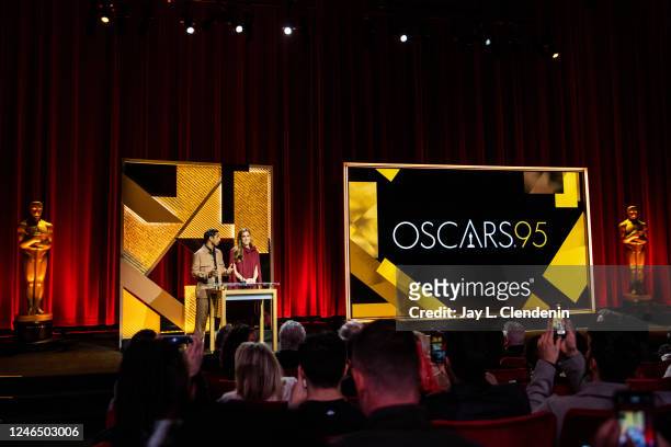 Beverly Hills, CA Actors Riz Ahmed and Allison Williams read the nominations for the 95th Academy Awards, in the Samuel Goldwyn Theater, at Academy...