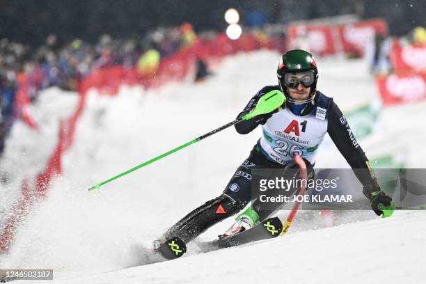 Italy's Stefano Gross competes during the first run of the men's slalom competition of the FIS Ski World Cup in Schladming, Austria, on January 24,...