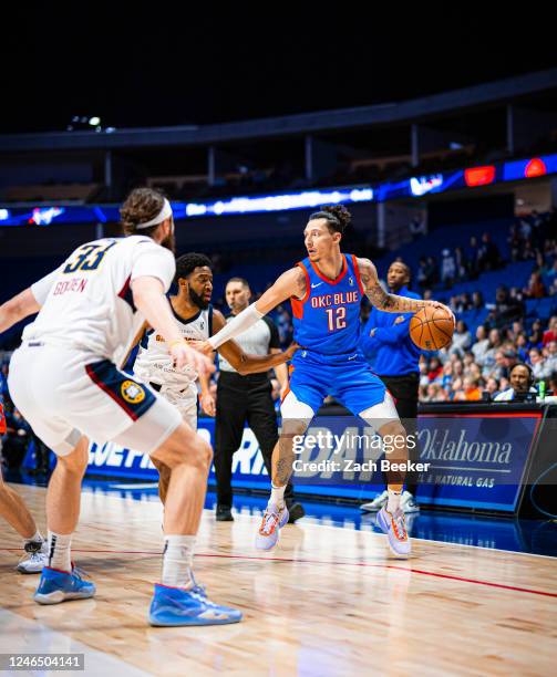 Lindy Waters III of the Oklahoma City Blue handles the ball during a game against the Grand Rapids Gold on January 24, 2023 at the BOK Center in...