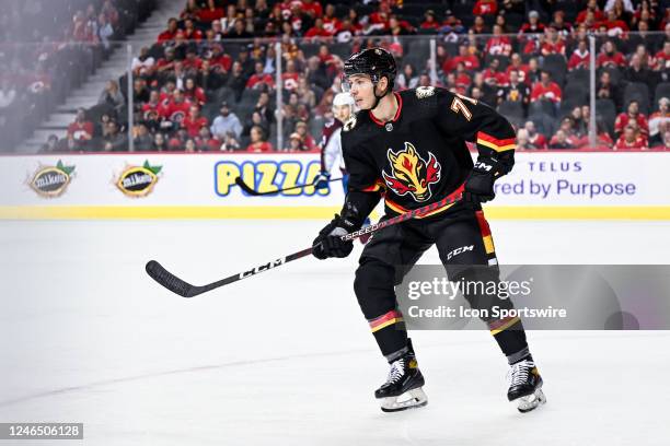 Calgary Flames Right Wing Walker Duehr skates during the third period of an NHL game between the Calgary Flames and the Colorado Avalanche on January...