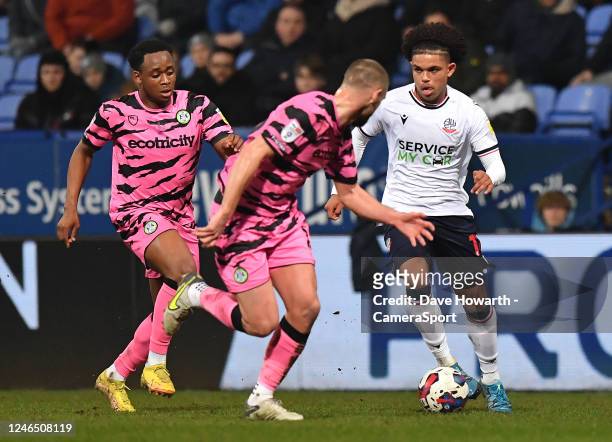 Bolton Wanderers' Shola Shoretire on the ball during the Sky Bet League One between Bolton Wanderers and Forest Green at University of Bolton Stadium...
