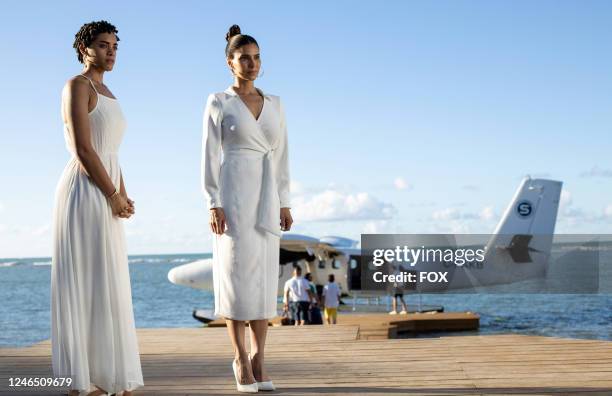 Kiara Barnes and Roselyn Sanchez in the Hurricane Helene/The Bachelor Party episode of FANTASY ISLAND airing Monday, Jan. 9 on FOX.