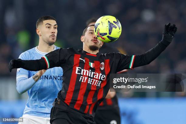 Ismael Bennacer of AC Milan controls the ball during the Serie A match between SS Lazio and AC MIlan at Stadio Olimpico on January 24, 2023 in Rome,...