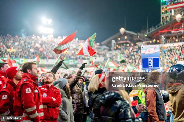 Fans during Audi FIS Alpine Ski World Cup - Men's Slalom second run on January 24, 2023 in Schladming, Austria.