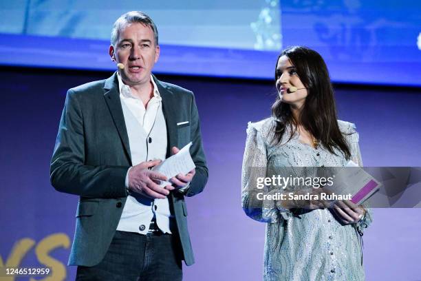 Alexandre PASTEUR of France TV and Cecile GRES of France TV during La Soiree des Champions of INSEP at INSEP on January 24, 2023 in Vincennes, France.