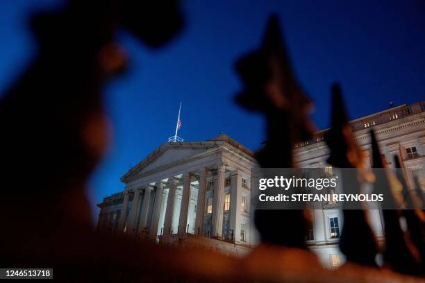 View of the Treasury Department building in Washington, DC, on January 24, 2023.