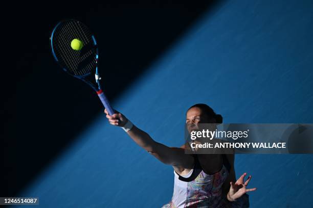 Czech Republic's Karolina Pliskova serves against Poland's Magda Linette during their women's singles quarter-final match on day ten of the...