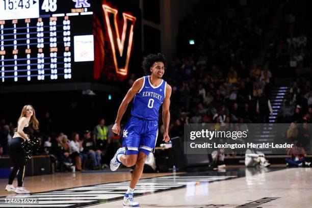 Kentucky&apos;s Jacob Toppin celebrates during a 69-53 win against Vanderbilt at Memorial Gymnasium on Tuesday, Jan. 24 in Nashville, Tennessee.