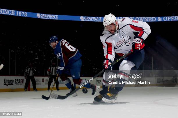 Alex Ovechkin of the Washington Capitals skates against the Colorado Avalanche at Ball Arena on January 24, 2023 in Denver, Colorado.