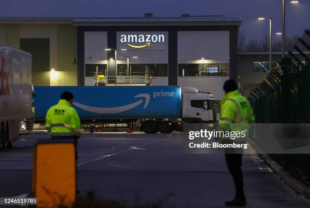 An Amazon lorry manoeuvres as workers strike at the Amazon.com Inc. Fulfilment centre in Coventry, UK, on Wednesday, Jan. 25, 2023. Hundreds of...