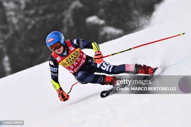 S Mikaela Shiffrin competes in the first run of the Women's Giant Slalom as part of the FIS Alpine World Ski Championships in Kronplatz , Dolomites...