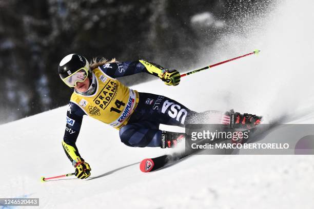 S Paula Moltzan competes in the first run of the Women's Giant Slalom as part of the FIS Alpine World Ski Championships in Kronplatz , Dolomites...