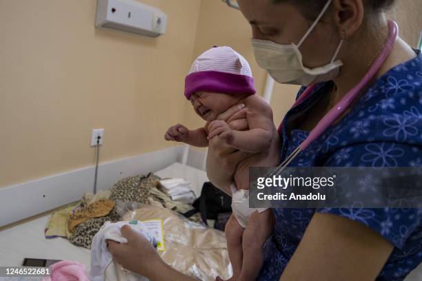 Baby of 25 year-old Ukrainian Tatiana Gaidacenko living in Lyman, who spent her pregnancy in a shelter due to the bombardment and had to give birth...