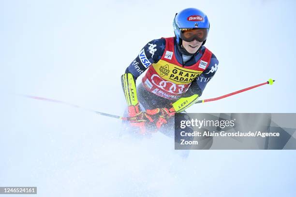 Mikaela Shiffrin of Team United States celebrates during the Audi FIS Alpine Ski World Cup Women's Giant Slalom on January 25, 2023 in Kronplatz,...