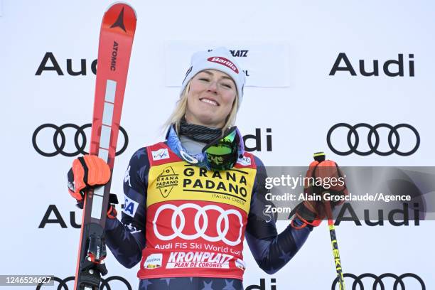 Mikaela Shiffrin of Team United States takes 1st place during the Audi FIS Alpine Ski World Cup Women's Giant Slalom on January 25, 2023 in...