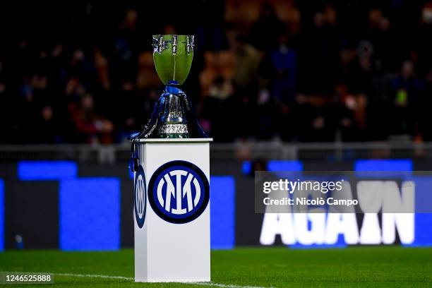 The Italian SuperCup trophy is seen prior to the Serie A football match between FC Internazionale and Empoli FC. Empoli FC won 1-0 over FC...