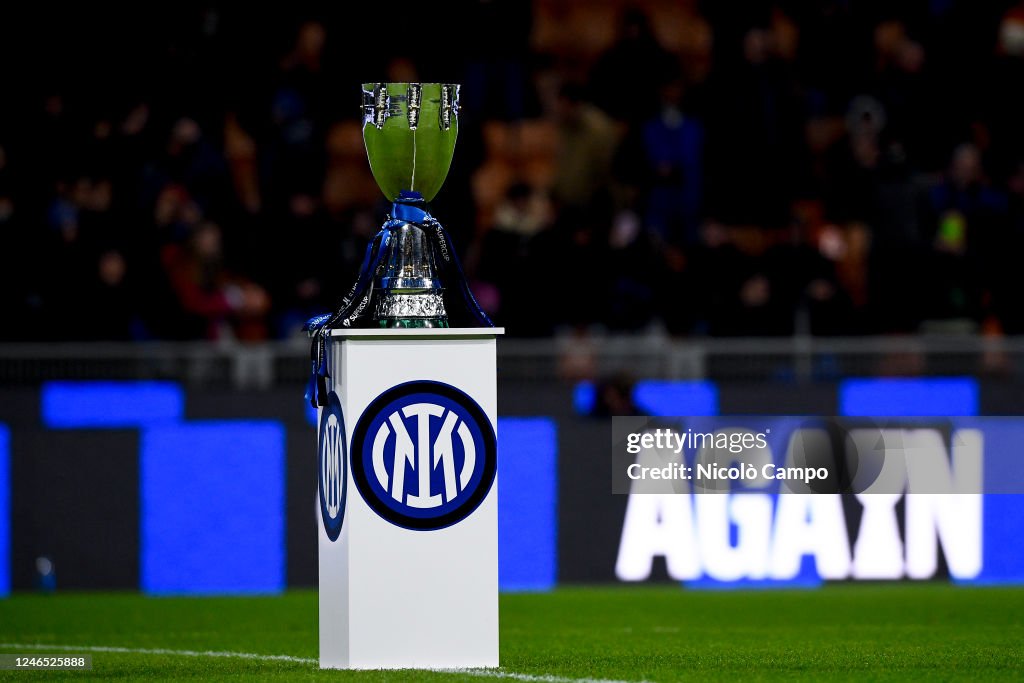 The Italian SuperCup (Supercoppa Italiana) trophy is seen...