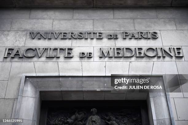 Photograph shows the building's facade of the Medicine Paris-Cite University, where a young woman was wounded with a knife in the center of Paris on...