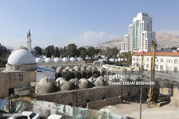 This picture shows a partial view of the Sulaymaniyya Takiyya mosque complex, in the Syrian capital Damascus, on January 25 during a restoration...