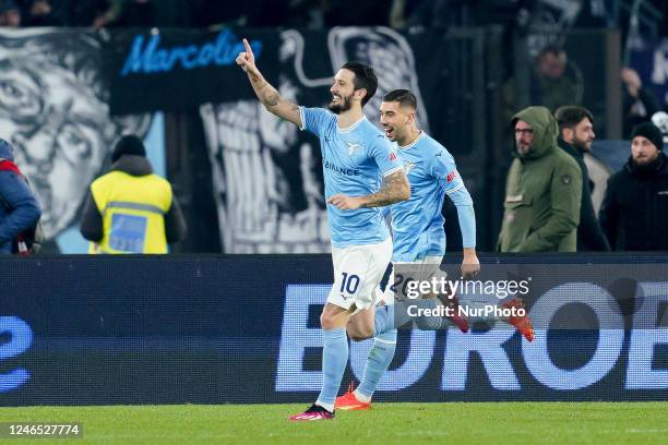 Luis Alberto of SS Lazio celebrates after scoring third goal during the Serie A match between SS Lazio and AC Milan at Stadio Olimpico, Rome, Italy...