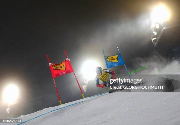 Norway's Henrik Kristoffersen competes during the first run of the men's giant slalom competition of the FIS Ski World Cup in Schladming, Austria, on...