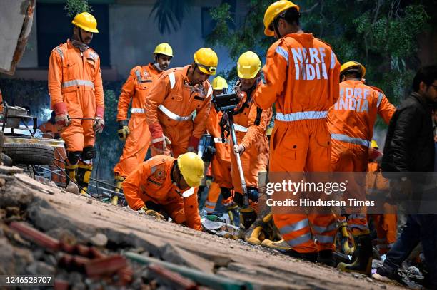 Picture of late night rescue operation where the Alaya Apartment building has collapsed on Tuesday late night at Wajir Hasan Road on January 25, 2023...