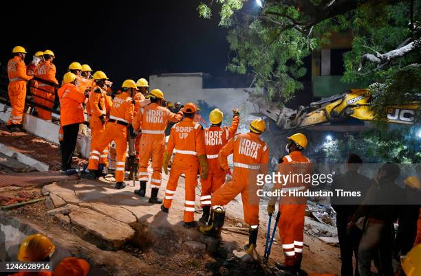 Picture of late night rescue operation where the Alaya Apartment building has collapsed on Tuesday late night at Wajir Hasan Road on January 25, 2023...