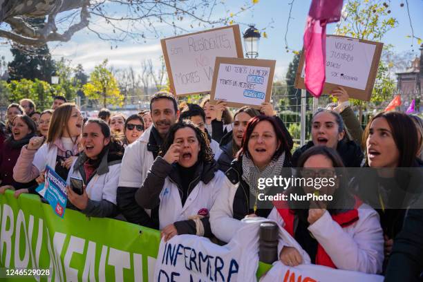 Thousands of public health and public education workers demonstrate in the center of Barcelona during the first day of the called strike, in...