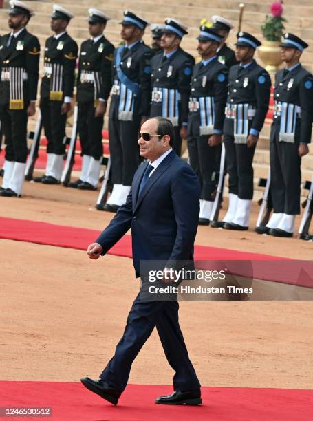 Egyptian President Abdel Fattah El Sisi at the ceremonial reception, at Rashtrapati Bhavan on January 25, 2023 in New Delhi, India.