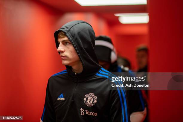Brandon Williams of Manchester United arrives prior to the Carabao Cup Semi Final 1st Leg match between Nottingham Forest and Manchester United at...