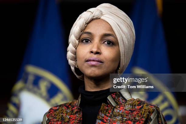 Rep. Ilhan Omar, D-Minn., conducts a news conference with Reps. Adam Schiff, D-Calif., and Eric Swalwell, D-Calif., on being removed from committees...