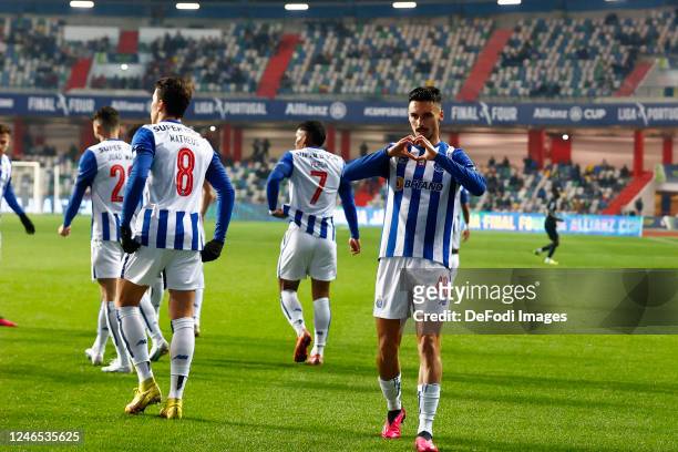 Stephen Eustaquio of FC Porto celebrates after scoring his team's first goal during the Allianz Cup match between FC Porto and Academico Viseu FC at...