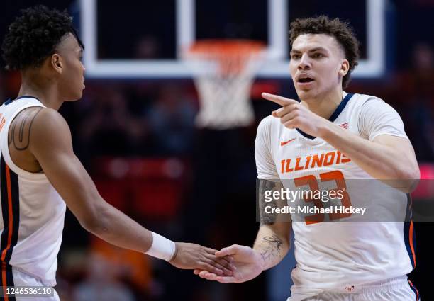 Coleman Hawkins of the Illinois Fighting Illini is seen during the game against the Ohio State Buckeyes at State Farm Center on January 24, 2023 in...
