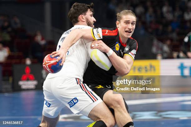 Gdansk, Poland Juri Knorr of Germany seen in action during the IHF Men´s World Championship 2023 - Quarterfinals match between France vs Germany at...