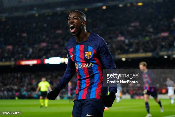 Ousmane Dembele right winger of Barcelona and France celebrates after scoring his sides first goal during the Copa Del Rey Quarter Final match...