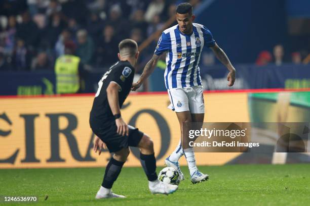 Galeno of FC Porto, Rafael Bandeira battle for the ball during the Allianz Cup match between FC Porto and Academico Viseu FC at Estadio Municipal de...